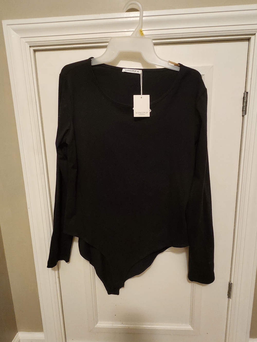 Mango Black Long-Sleeve Asymmetric Bodysuit